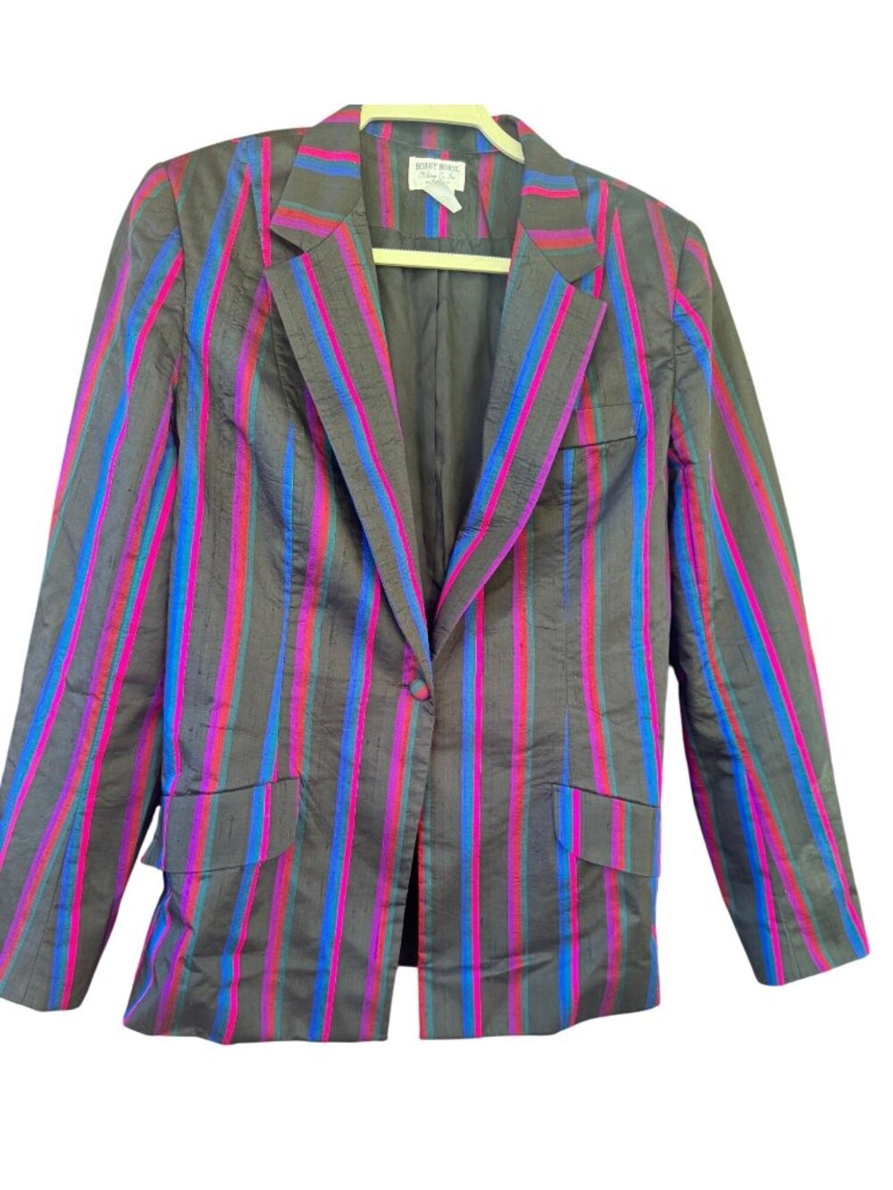 Hobby Horse Womens Hand Woven Silk Blazer Large Vintage Western Show Jacket Stri